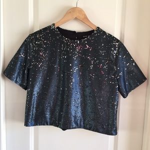 NEVER WORN Sister Jane Navy Sequin Crop Top